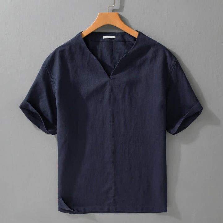 Buddha Stones Summer Minimalist Solid V-Neck Men's Short Sleeve T-Shirts - Navy - US/UK/AU42，EU52 (3XL) - image 7