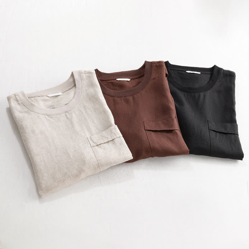 Buddha Stones Summer Casual Minimalist Solid Men's Short Sleeve T-Shirts With Patch Pocket - image 18