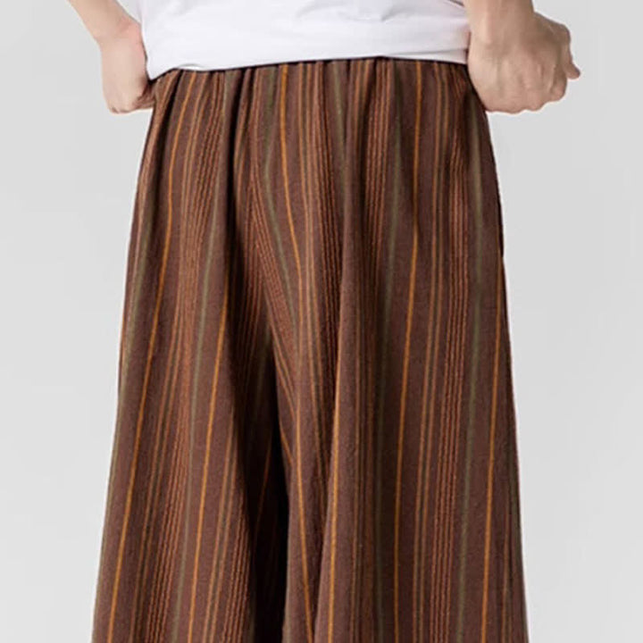 Buddha Stones Summer Vintage Drawstring Striped Ankle Pants Men's Wide Leg Pants With Pocket - image 17