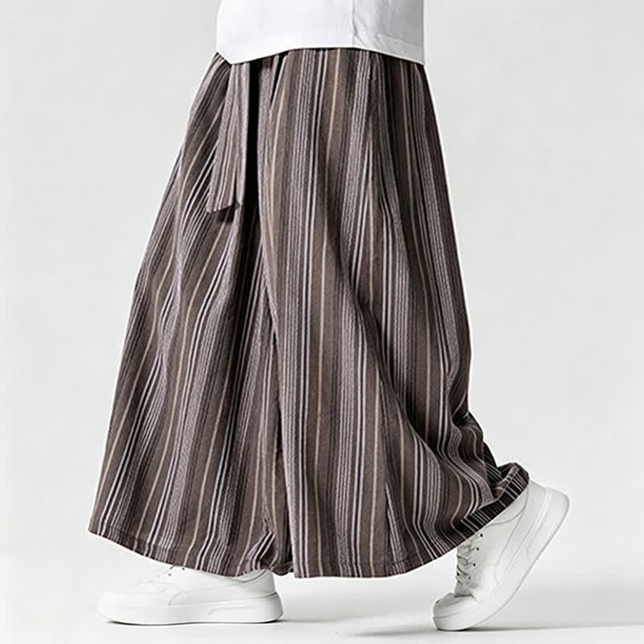 Buddha Stones Summer Vintage Drawstring Striped Ankle Pants Men's Wide Leg Pants With Pocket - image 20