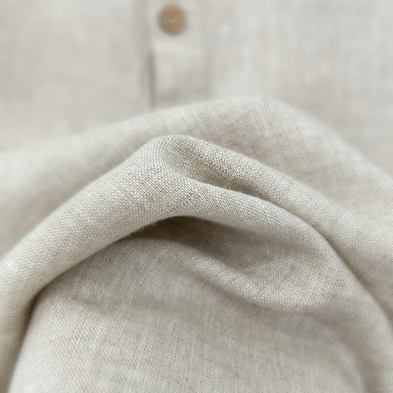 Buddha Stones Summer Casual Side Slit Solid Linen Men's Short Sleeve Shirts - image 12