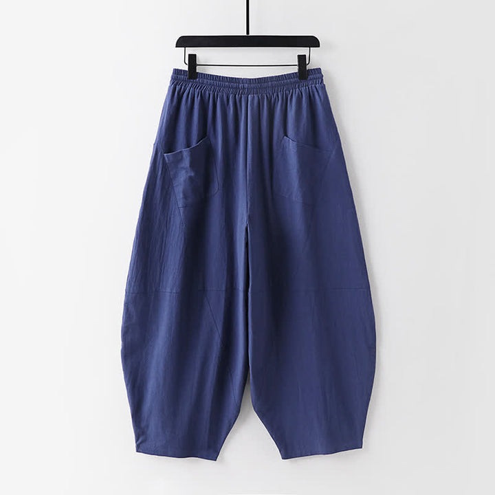 Buddha Stones 2Pcs Spring Summer Casual Tang Style Drawstring Solid Shirt Cropped Pants Men's Meditation Cloth With Pocket - image 10