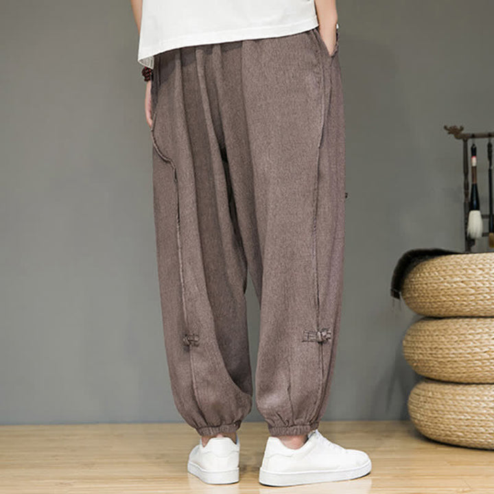 Buddha Stones Summer Casual Minimalist Drawstring Solid Cropped Pants Men's Harem Pants With Pocket - image 25