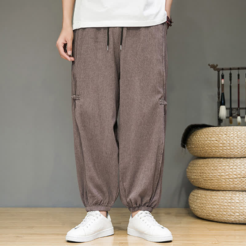 Buddha Stones Summer Casual Minimalist Drawstring Solid Cropped Pants Men's Harem Pants With Pocket - image 26