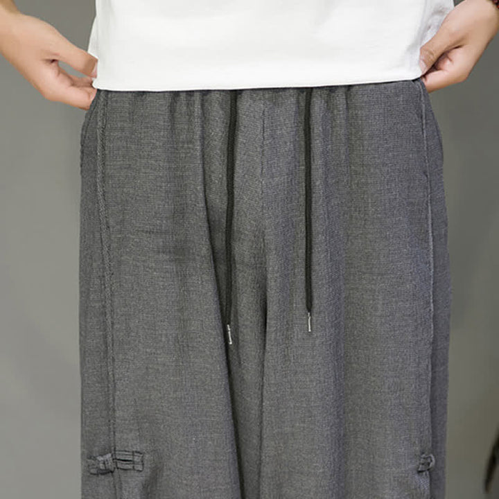 Buddha Stones Summer Casual Minimalist Drawstring Solid Cropped Pants Men's Harem Pants With Pocket - image 17