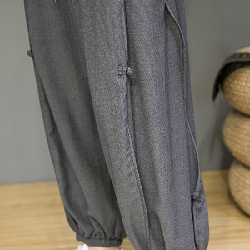 Buddha Stones Summer Casual Minimalist Drawstring Solid Cropped Pants Men's Harem Pants With Pocket - image 19