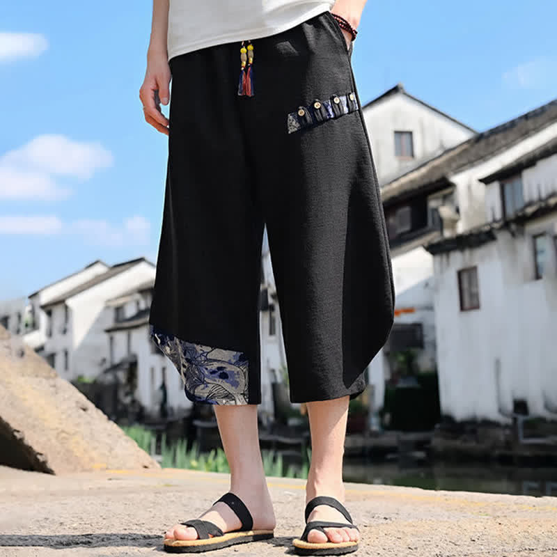 Buddha Stones Summer Casual Vintage Drawstring Floral Capri Pants Men's Harem Pants With Pocket - image 5