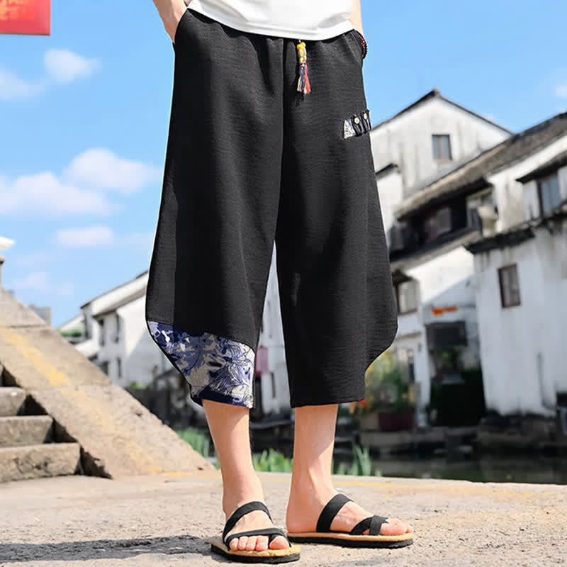 Buddha Stones Summer Casual Vintage Drawstring Floral Capri Pants Men's Harem Pants With Pocket - image 1