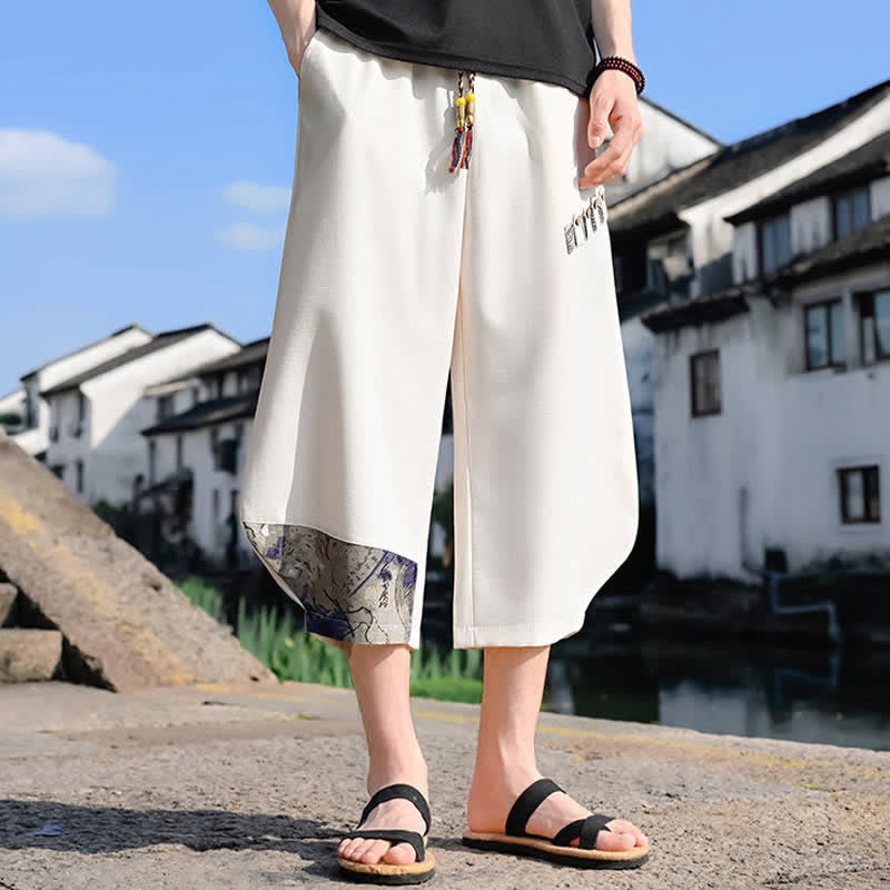 Buddha Stones Summer Casual Vintage Drawstring Floral Capri Pants Men's Harem Pants With Pocket - image 14