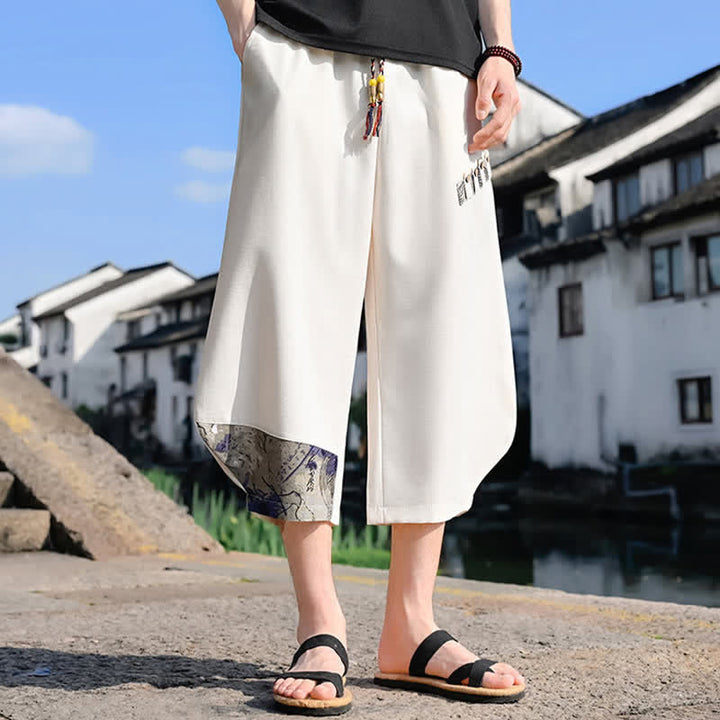 Buddha Stones Summer Casual Vintage Drawstring Floral Capri Pants Men's Harem Pants With Pocket - image 14