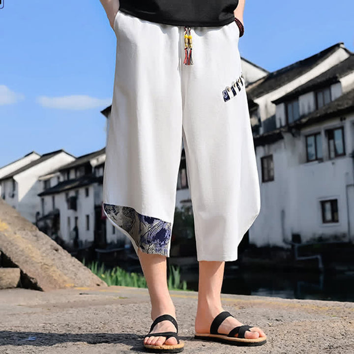 Buddha Stones Summer Casual Vintage Drawstring Floral Capri Pants Men's Harem Pants With Pocket - image 15