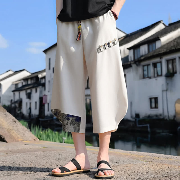 Buddha Stones Summer Casual Vintage Drawstring Floral Capri Pants Men's Harem Pants With Pocket - image 16