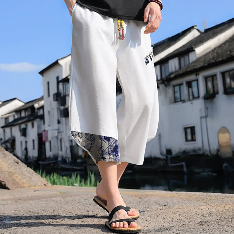 Buddha Stones Summer Casual Vintage Drawstring Floral Capri Pants Men's Harem Pants With Pocket - image 8