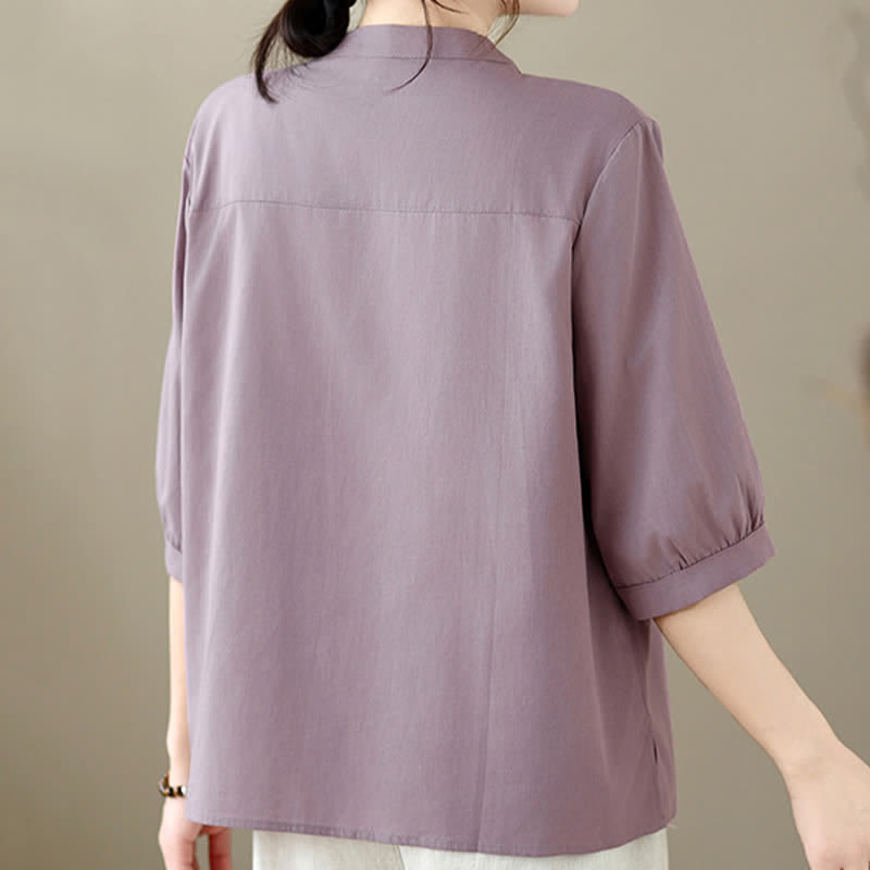 Buddha Stones Summer Minimalist Casual Quarter Zip Design Solid Women's Short Sleeve Shirts With Patch Pocket - image 14