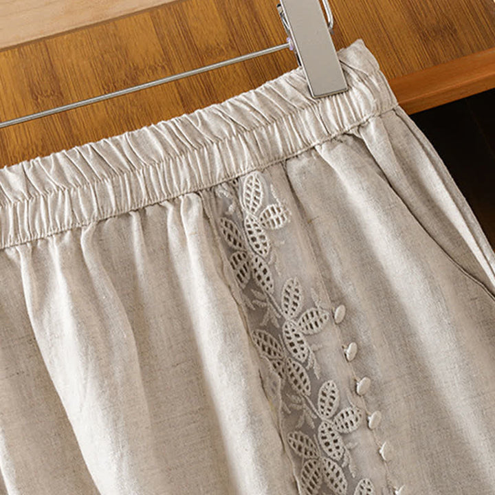Buddha Stones Summer Casual Vintage Side Slit Solid Flowers Women's Skirts With Pocket - image 4