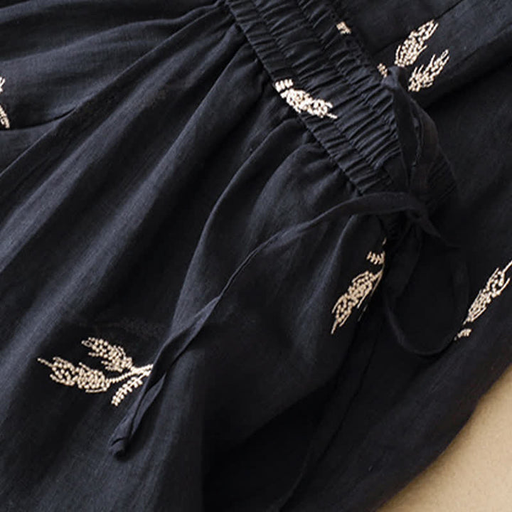 Buddha Stones Summer Boho Casual Floral Drawstring Cropped Pants Women's Wide Leg Pants - image 7