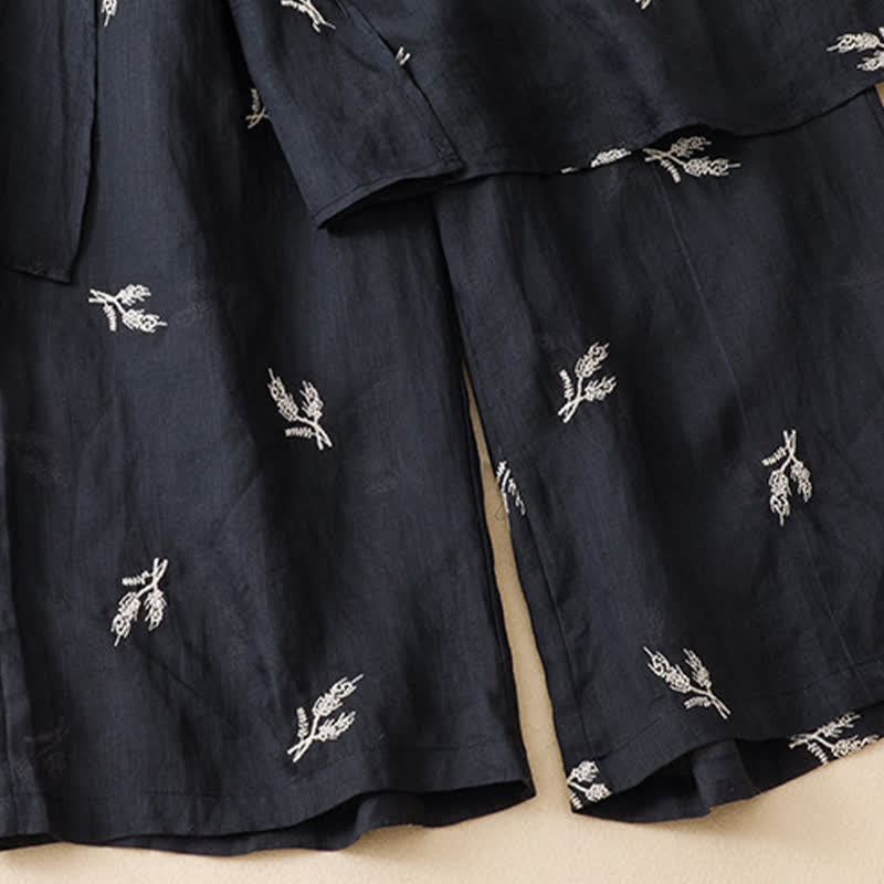 Buddha Stones Summer Boho Casual Floral Drawstring Cropped Pants Women's Wide Leg Pants - image 8