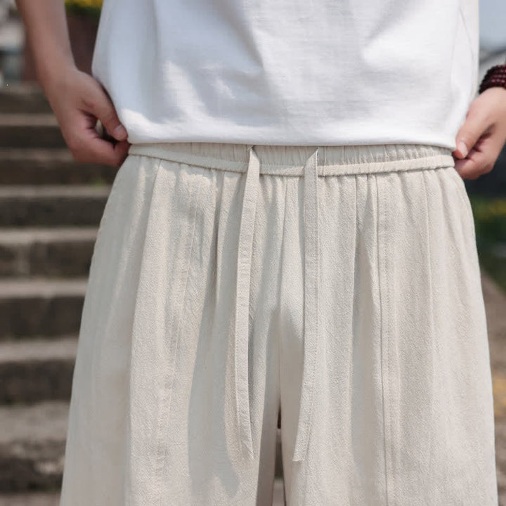 Buddha Stones Summer Casual Minimalist Drawstring Solid Cotton Long Pants Men's Harem Pants With Pocket - image 39