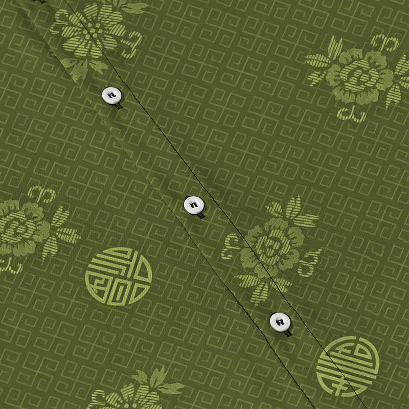 Buddha Stones Geometric Floral Medallion Pattern Buttons Breathable Men's Short Sleeve Shirt - image 8
