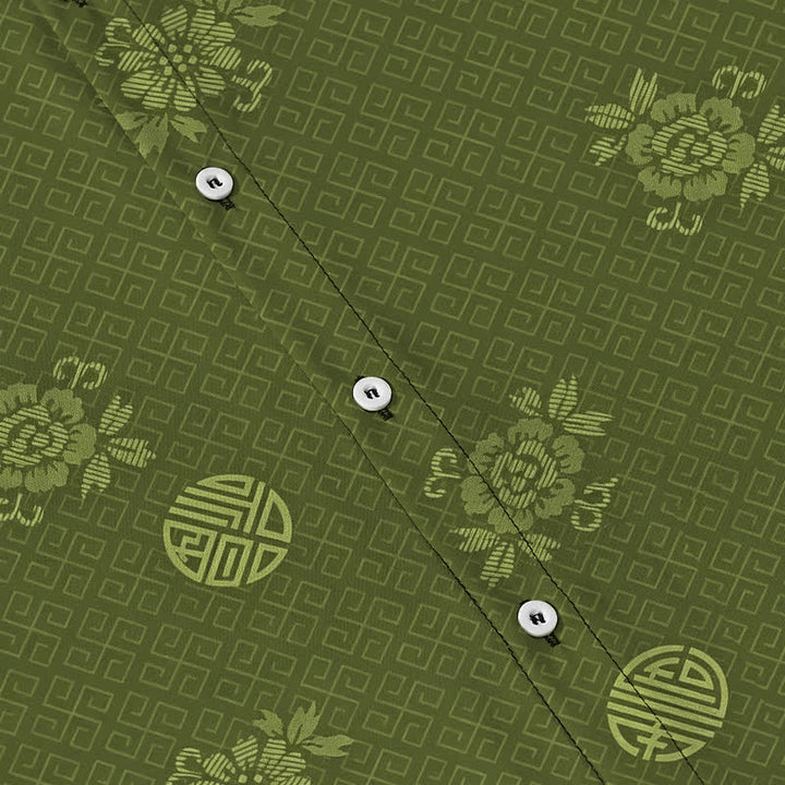 Buddha Stones Geometric Floral Medallion Pattern Buttons Breathable Men's Short Sleeve Shirt - image 8