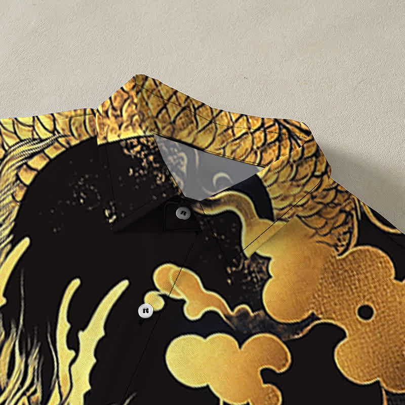 Buddha Stones Golden Dragon Cloud Pattern Buttons Wrinkle-resistant Men's Short Sleeve Shirt - image 7
