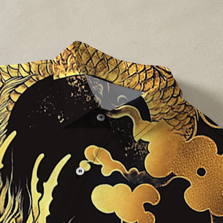 Buddha Stones Golden Dragon Cloud Pattern Buttons Wrinkle-resistant Men's Short Sleeve Shirt - image 7