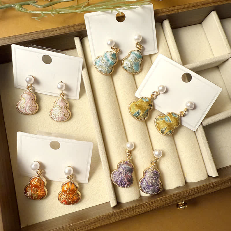 Buddha Stones Song Brocade Pearl Gourd Healing Handmade Stud Dangle Earrings - image 11