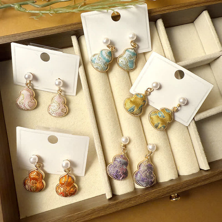 Buddha Stones Song Brocade Pearl Gourd Healing Handmade Stud Dangle Earrings - image 11