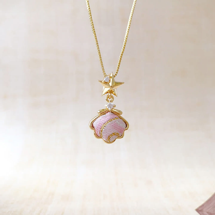 Buddha Stones Song Brocade Copper Shell Heart Ginkgo Leaf Luck Necklace - image 4