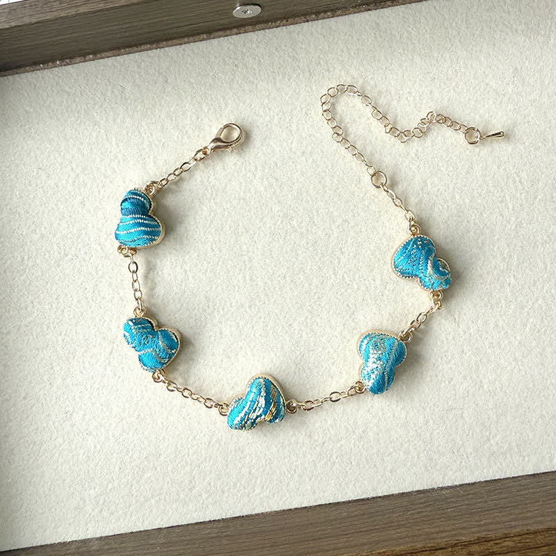 Buddha Stones Song Brocade Copper Gourd Blessing Gold Tone Bracelet - Blue(Same Color Tone – Pattern Varies) - image 3