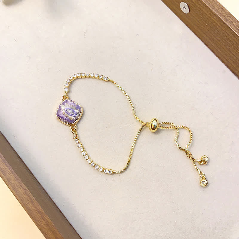 Buddha Stones Copper Luck Song Brocade Square Adjustable Bracelet - Light Purple(Same Color Tone – Pattern Varies) - image 5