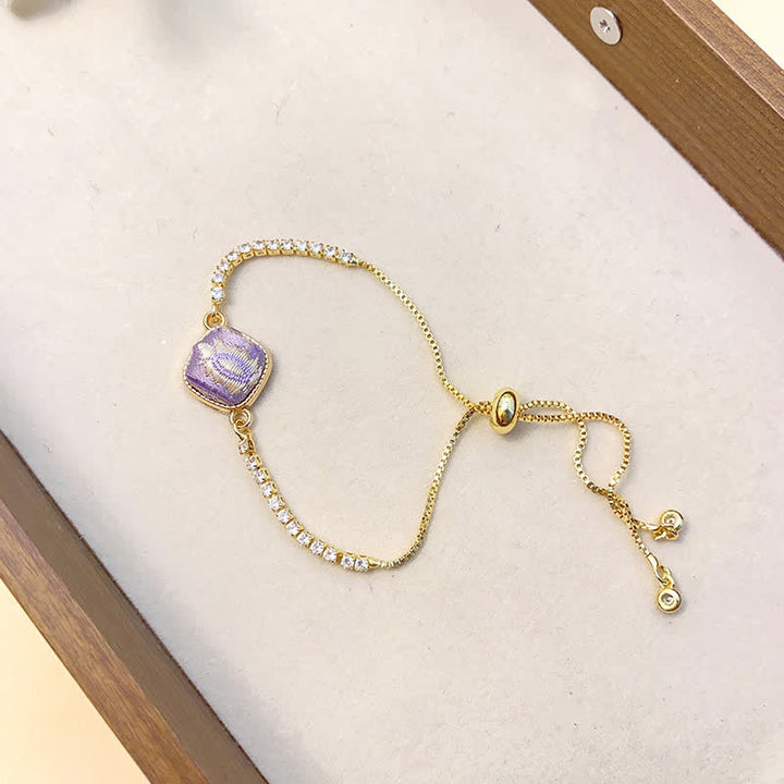 Buddha Stones Copper Luck Song Brocade Square Adjustable Bracelet - Light Purple(Same Color Tone – Pattern Varies) - image 5