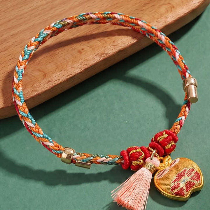 Buddha Stones Handwoven Five Color Apple Money Bag Gourd Chinese Lock Charm Protection Bracelet - image 2