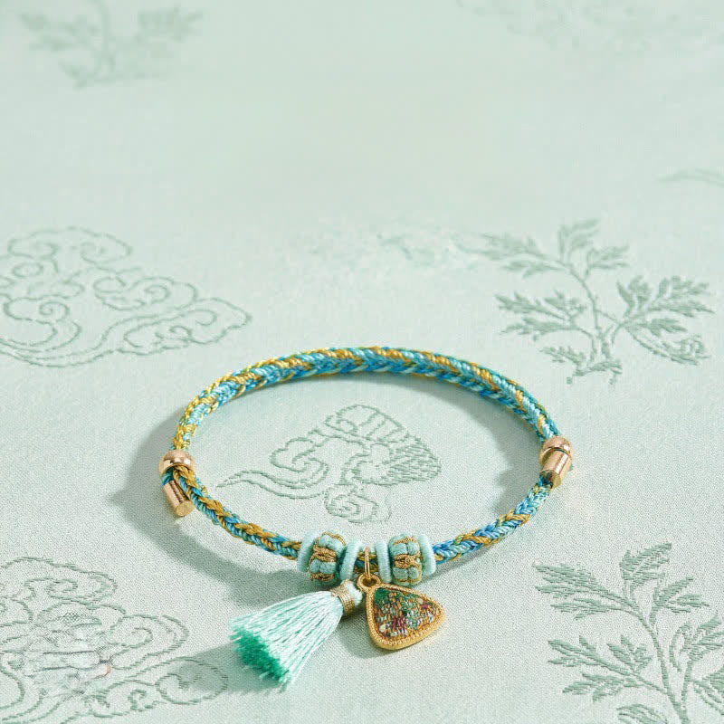 Buddha Stones Hand-Woven Five-Color Cord Luck Green Song Brocade Zongzi Apple Money Bag Chinese Lock Charm Gourd Bracelet - image 3