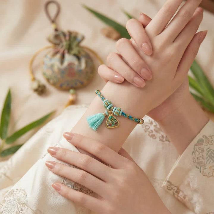Buddha Stones Hand-Woven Five-Color Cord Luck Green Song Brocade Zongzi Apple Money Bag Chinese Lock Charm Gourd Bracelet - image 4
