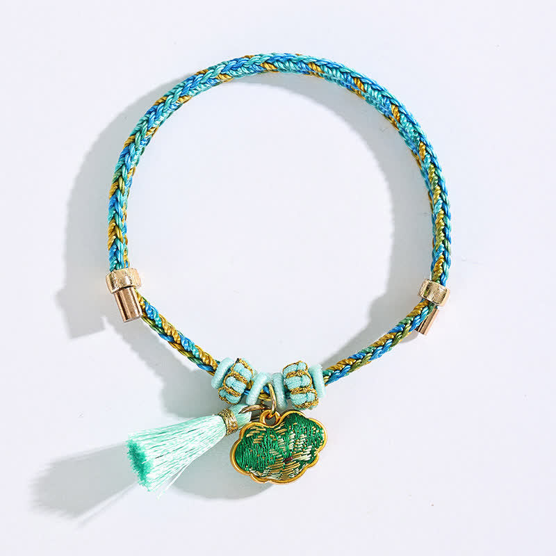 Buddha Stones Hand-Woven Five-Color Cord Luck Green Song Brocade Zongzi Apple Money Bag Chinese Lock Charm Gourd Bracelet - image 12