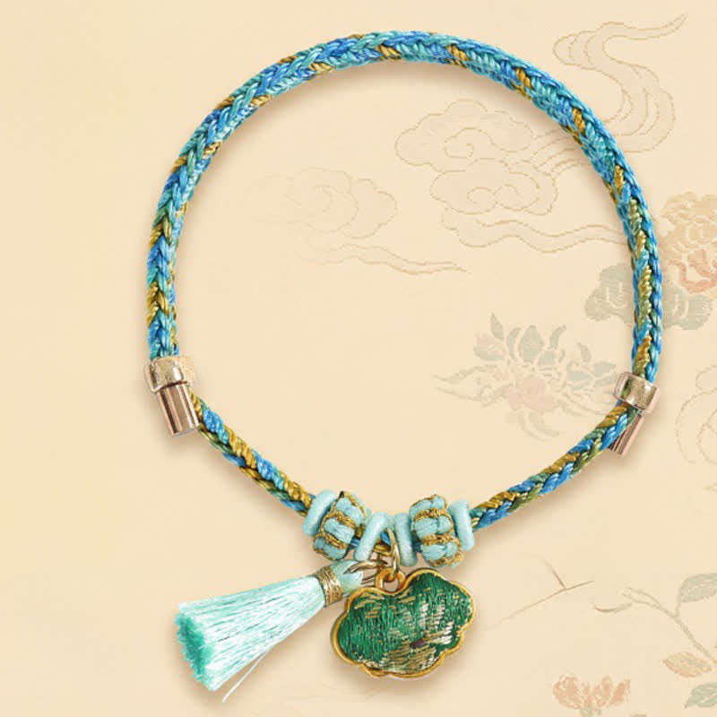 Buddha Stones Hand-Woven Five-Color Cord Luck Green Song Brocade Zongzi Apple Money Bag Chinese Lock Charm Gourd Bracelet - image 9