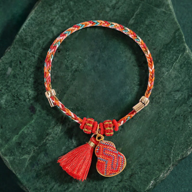 Buddha Stones Handmade Five-Color Cord Luck Red Song Brocade Chinese Lock Charm Apple Money Bag Gourd Zongzi Braided Bracelet - image 15