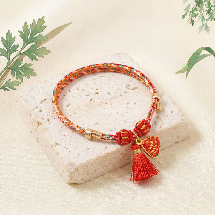 Buddha Stones Handmade Five-Color Cord Luck Red Song Brocade Chinese Lock Charm Apple Money Bag Gourd Zongzi Braided Bracelet - Zongzi(Same Color Tone – Pattern Varies) - image 17