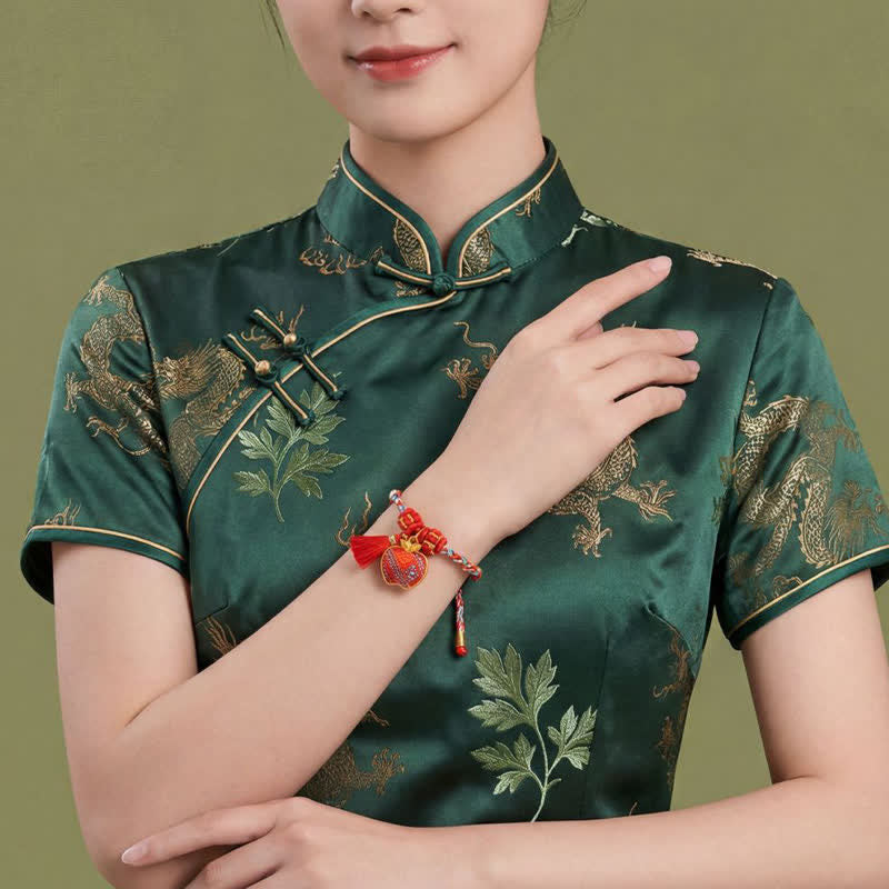 Buddha Stones Handmade Five-Color Cord Luck Red Song Brocade Chinese Lock Charm Apple Money Bag Gourd Zongzi Braided Bracelet - image 35