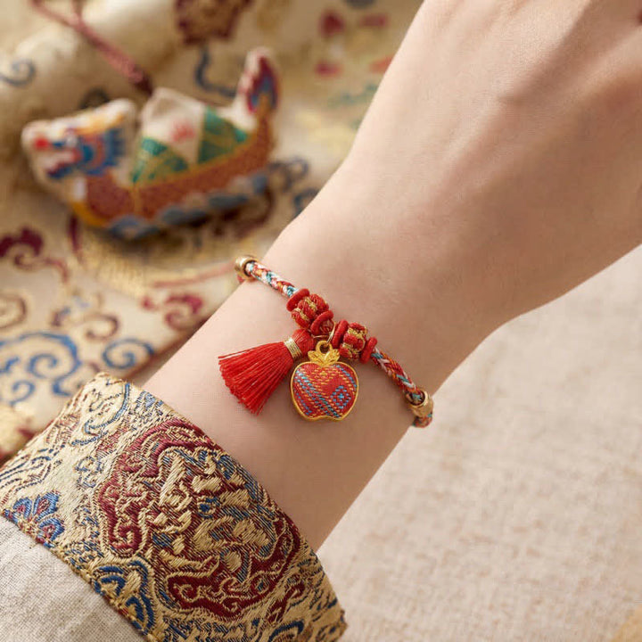 Buddha Stones Handmade Five-Color Cord Luck Red Song Brocade Chinese Lock Charm Apple Money Bag Gourd Zongzi Braided Bracelet - image 27
