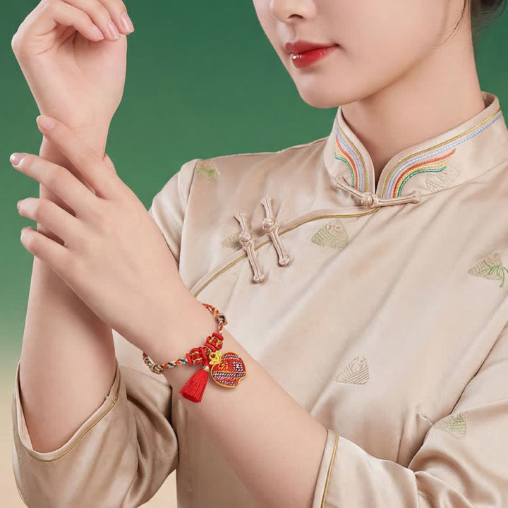 Buddha Stones Handmade Five-Color Cord Luck Red Song Brocade Chinese Lock Charm Apple Money Bag Gourd Zongzi Braided Bracelet - image 37