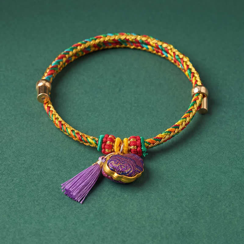 Buddha Stones Handwoven Five Color Cord Luck Purple Song Brocade Chinese Lock Charm Apple Money Bag Gourd Zongzi Adjustable Bracelet - image 6