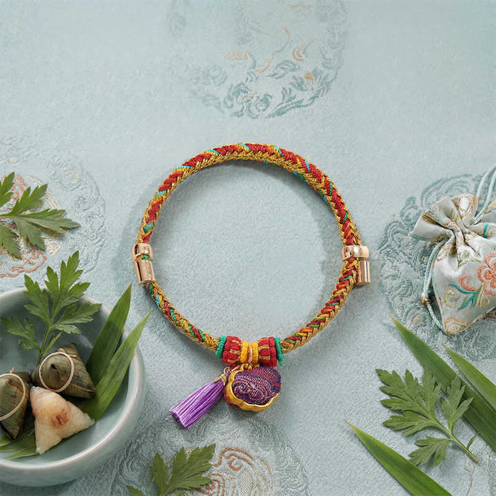 Buddha Stones Handwoven Five Color Cord Luck Purple Song Brocade Chinese Lock Charm Apple Money Bag Gourd Zongzi Adjustable Bracelet - image 7