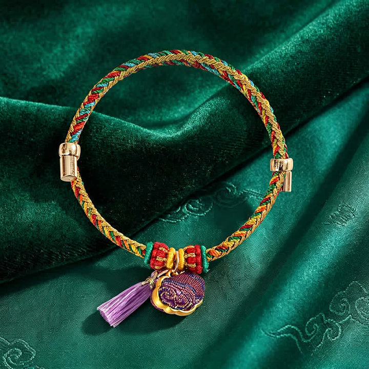 Buddha Stones Handwoven Five Color Cord Luck Purple Song Brocade Chinese Lock Charm Apple Money Bag Gourd Zongzi Adjustable Bracelet - image 5
