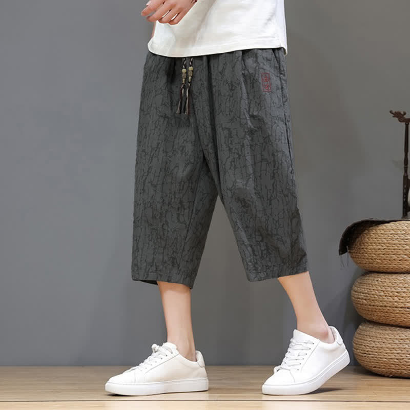 Buddha Stones Summer Casual Vintage Drawstring Abstract Men's Cropped Pants With Pockets - DimGray - US/UK/AU46, EU56 (5XL) - image 0