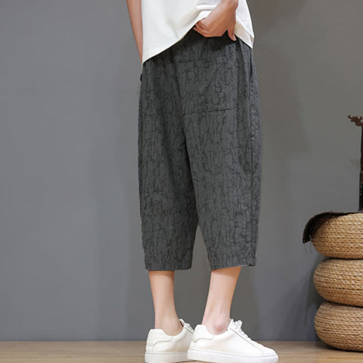 Buddha Stones Summer Casual Vintage Drawstring Abstract Men's Cropped Pants With Pockets - image 4