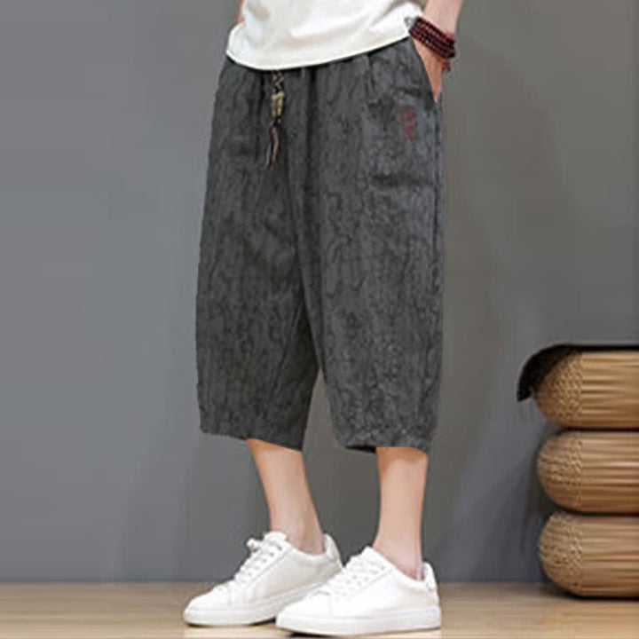 Buddha Stones Summer Casual Vintage Drawstring Abstract Men's Cropped Pants With Pockets - image 6