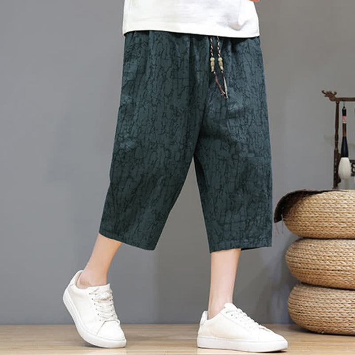 Buddha Stones Summer Casual Vintage Drawstring Abstract Men's Cropped Pants With Pockets - image 23