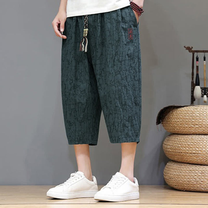 Buddha Stones Summer Casual Vintage Drawstring Abstract Men's Cropped Pants With Pockets - image 24
